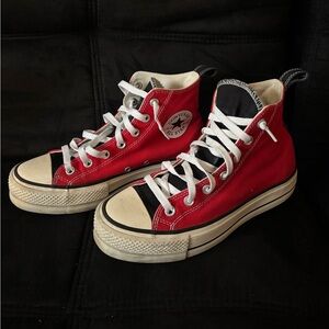Red and Black Platform High Top Converse